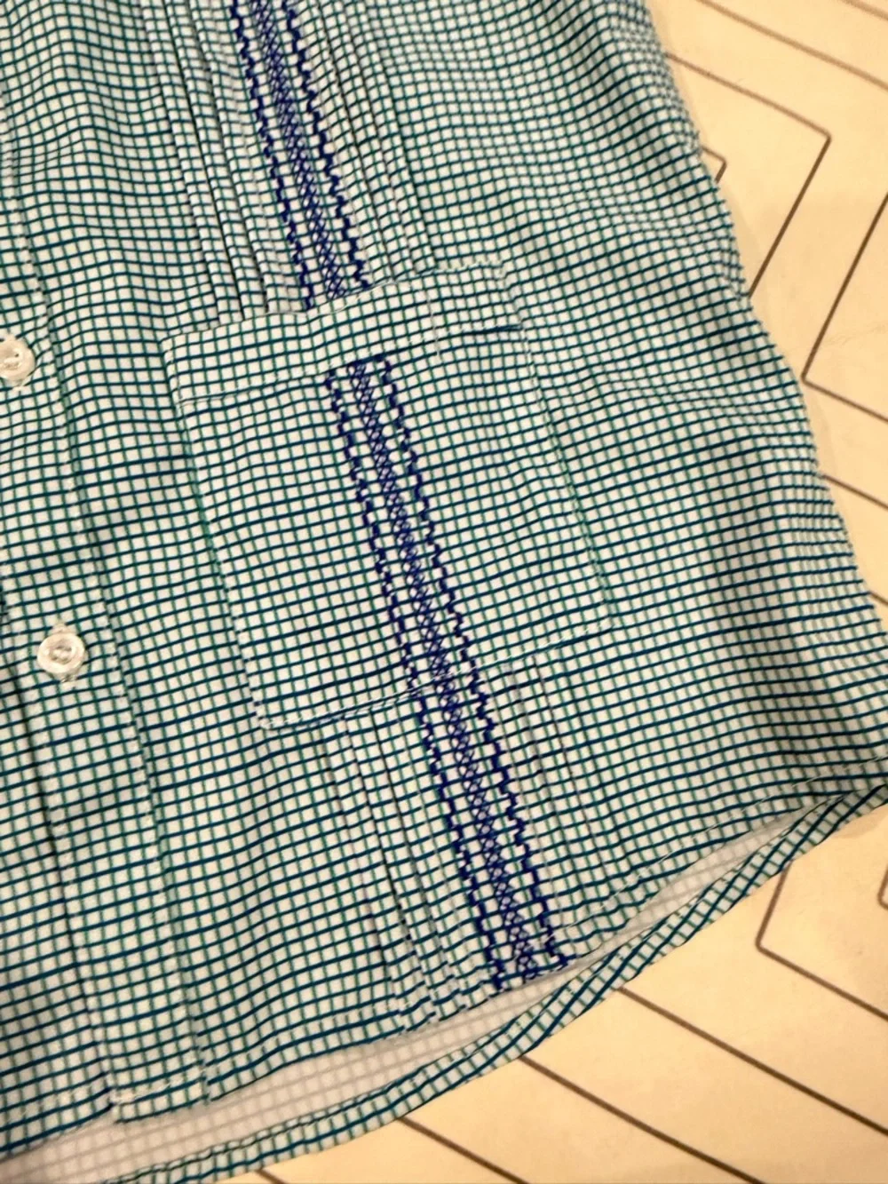 Blue Quail Checkered Fishing Guayabera Button Down - Picture 6 of 11